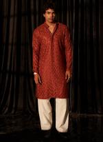 Viscose Berry Red Eid Wear Chikankari Embroidery Readymade Kurta Pajama